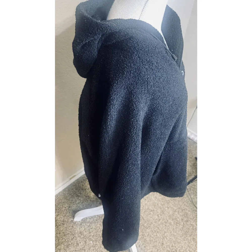 Sandro Sport Black‎ Jacket Full Zip Hoodie Teddy Fleece Sherpa Mens Unisex sz XL